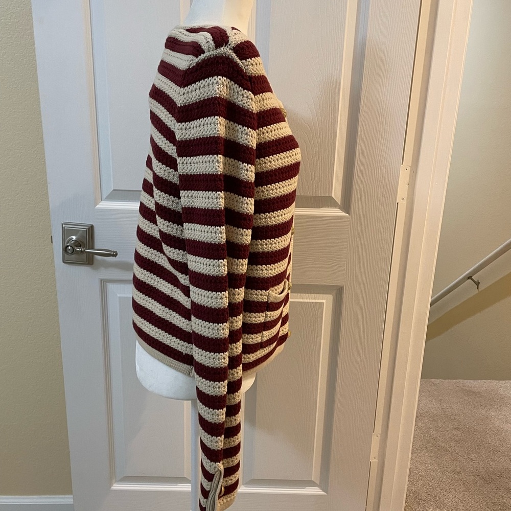 Striped Burgundy and Cream Women's Sweater - Picture 4 of 9